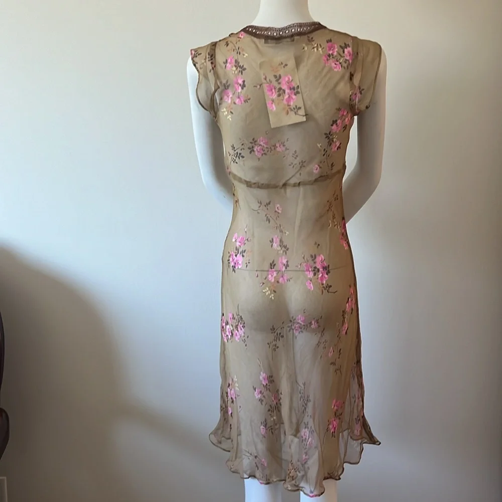 Vintage Betsy Johnson Shear Tan Floral Size S Dress New With Tag - Picture 6 of 12